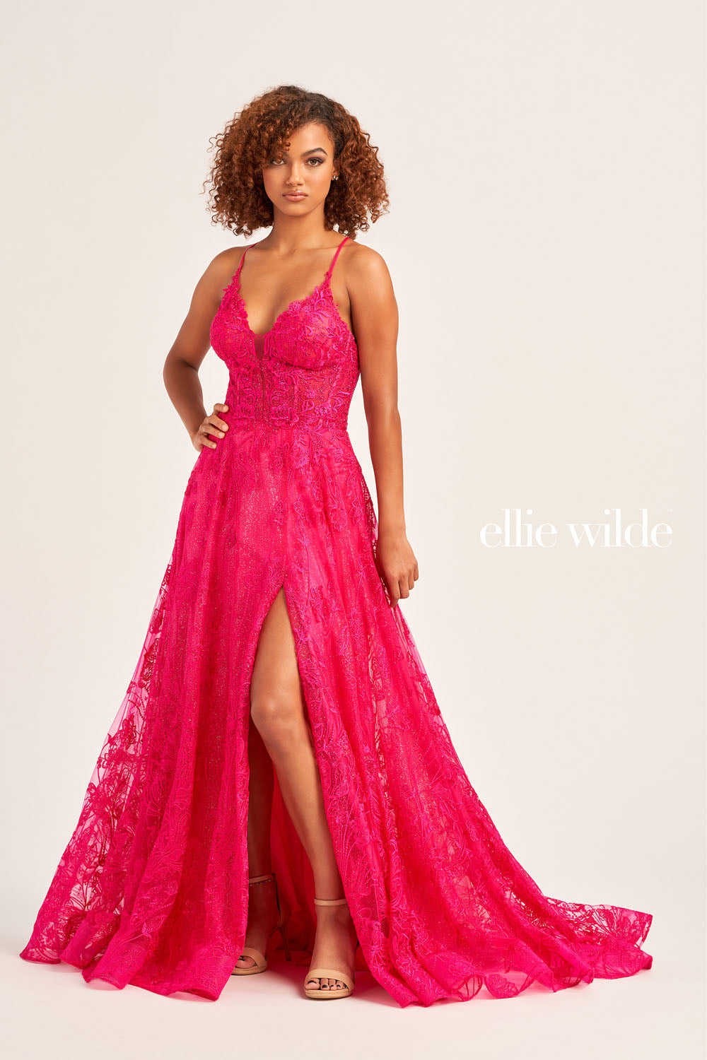 Ellie Wilde EW35103 prom dress images. Ellie Wilde EW35103 is available in these colors: Emerald, Sea Mist, Magenta, Strawberry.