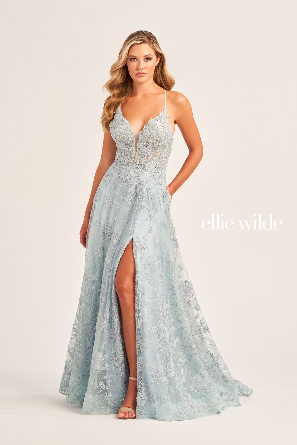 Ellie Wilde EW35103 prom dress images. Ellie Wilde EW35103 is available in these colors: Emerald, Sea Mist, Magenta, Strawberry.