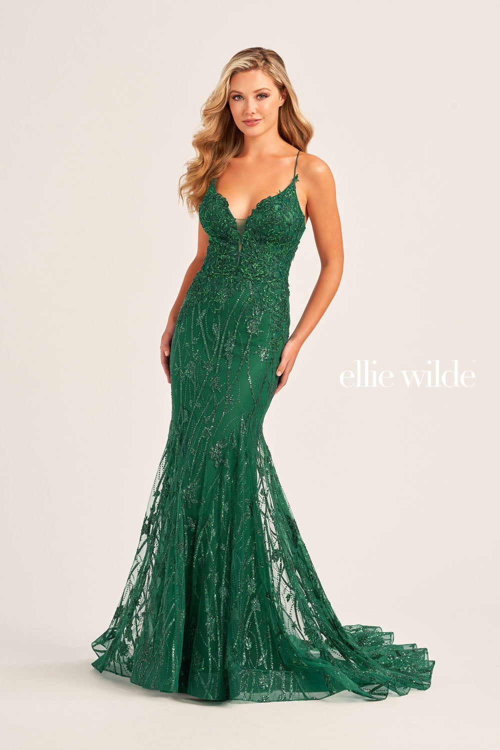 Ellie Wilde EW35104 prom dress images. Ellie Wilde EW35104 is available in these colors: Sea Glass, Royal Blue, Orange, Lilac, Emerald.