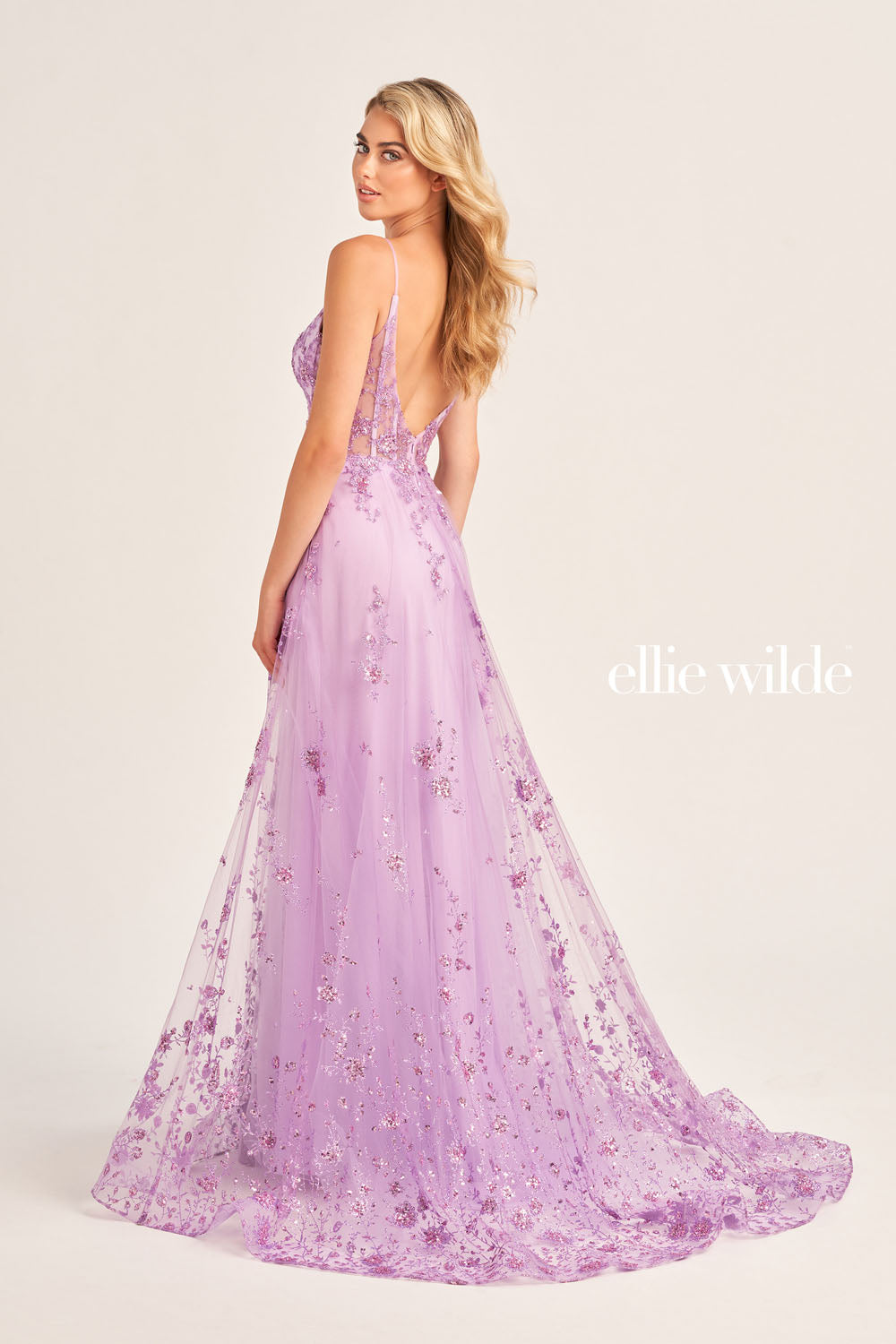 Ellie Wilde EW35105 prom dress images. Ellie Wilde EW35105 is available in these colors: Sea Glass, Royal Blue, Orange, Lilac, Emerald, Magenta, Strawbery.