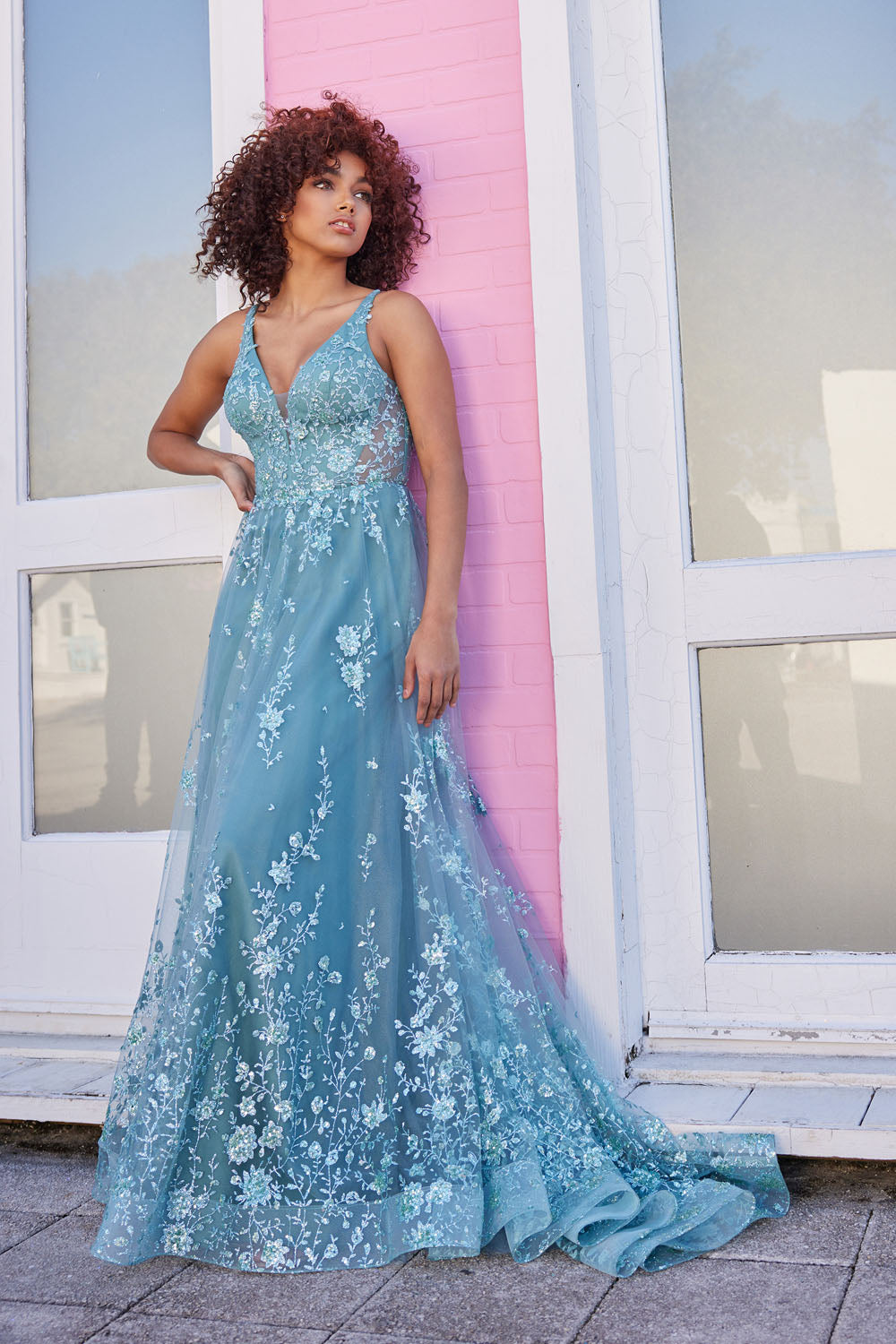 Ellie Wilde EW35105 prom dress images. Ellie Wilde EW35105 is available in these colors: Sea Glass, Royal Blue, Orange, Lilac, Emerald, Magenta, Strawbery.