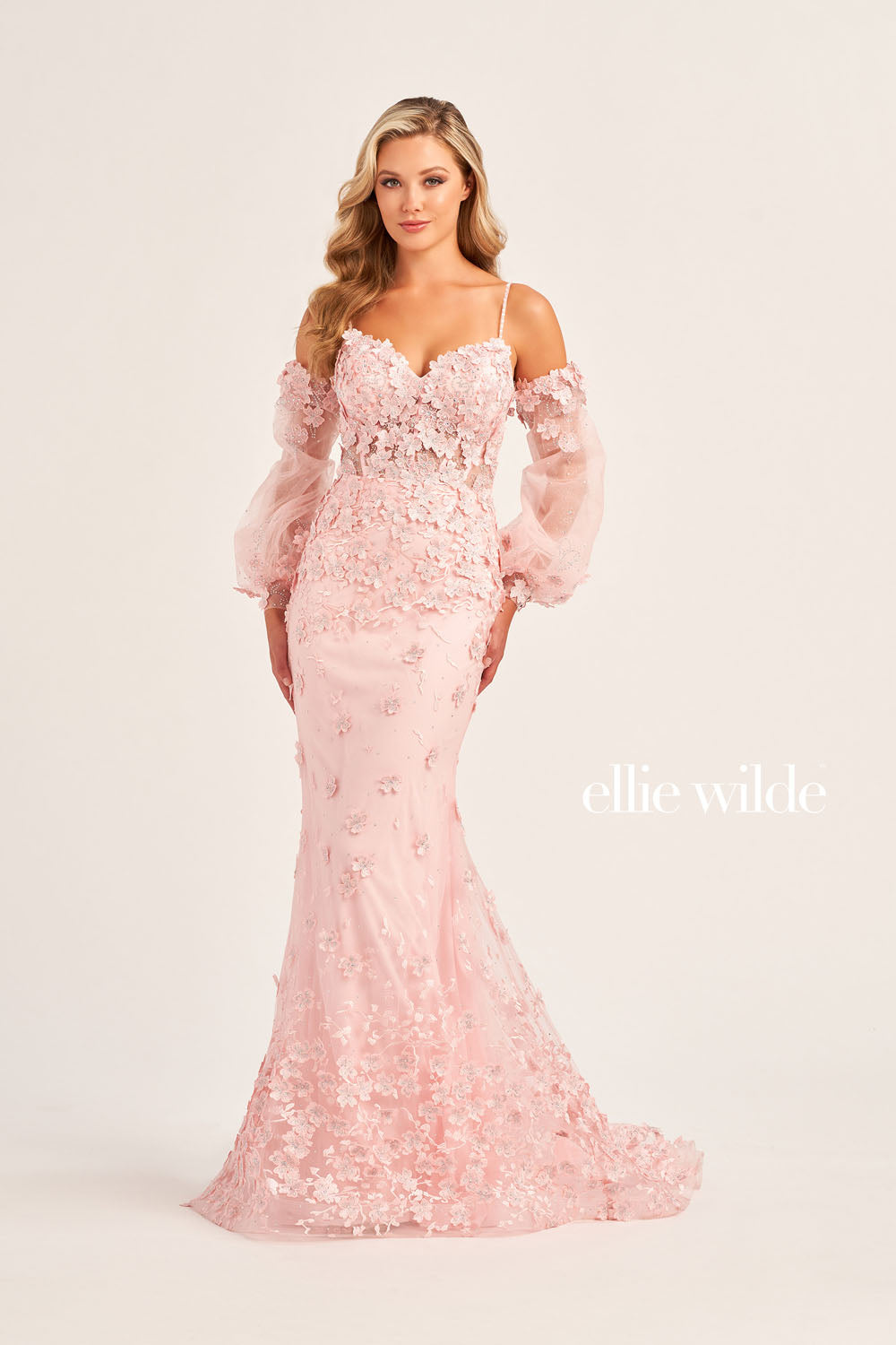 Ellie Wilde EW35107 prom dress images. Ellie Wilde EW35107 is available in these colors: Light Blue, Lavender, Blush.