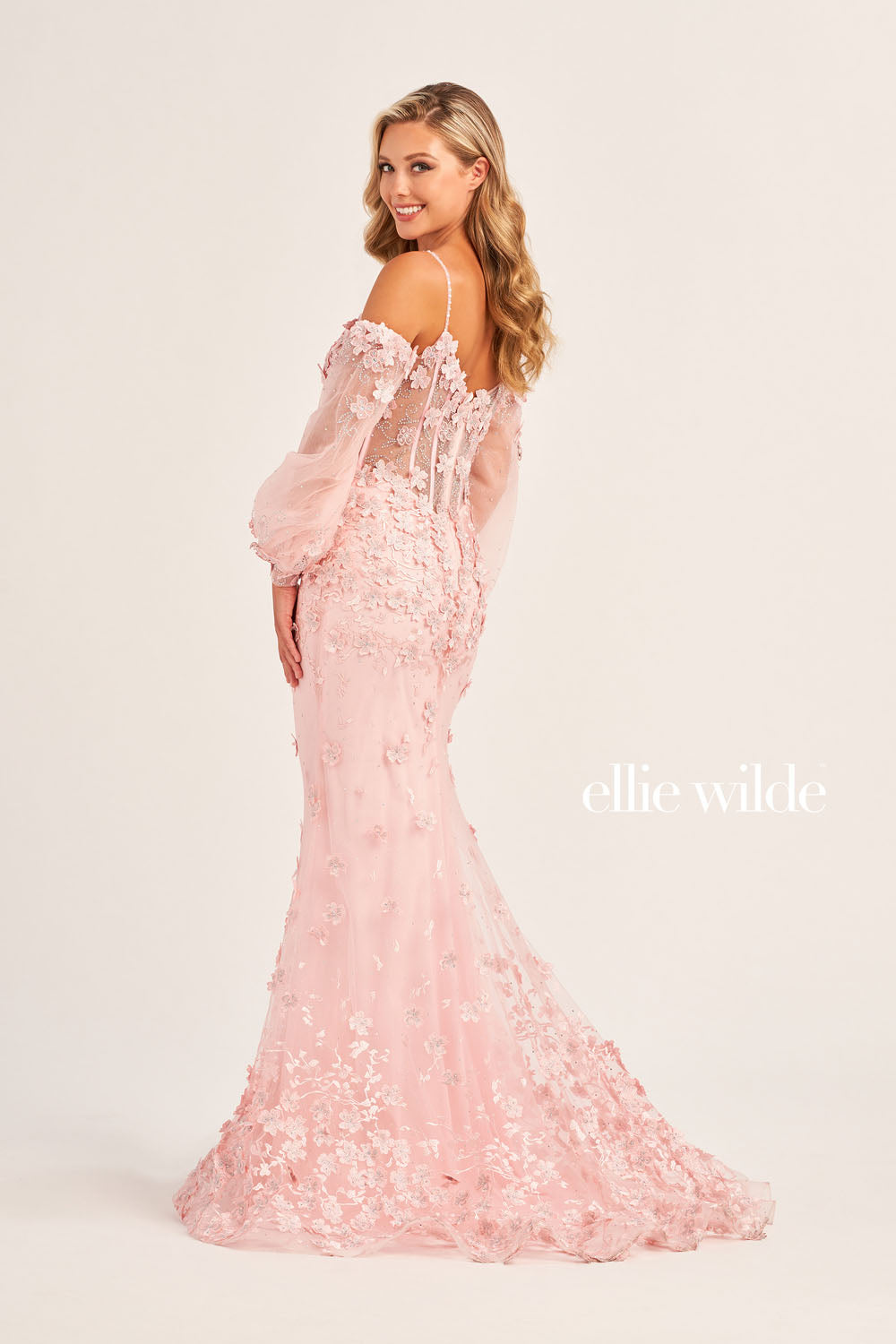 Ellie Wilde EW35107 prom dress images. Ellie Wilde EW35107 is available in these colors: Light Blue, Lavender, Blush.