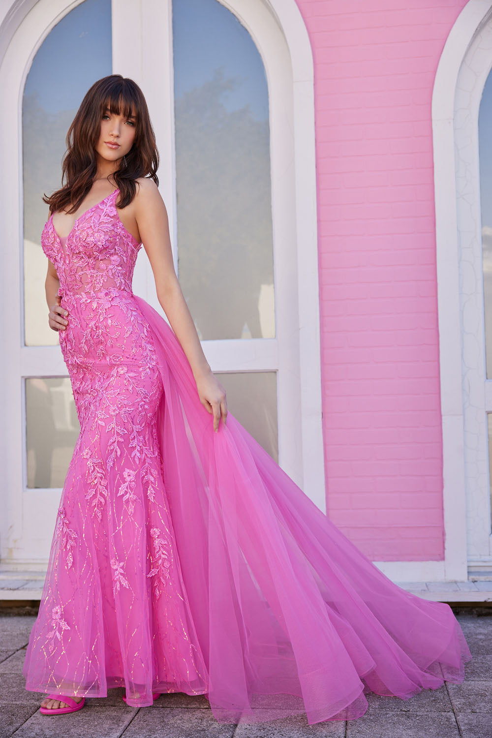 Ellie Wilde EW35110 prom dress images. Ellie Wilde EW35110 is available in these colors: Hot Pink, Lilac, Red.