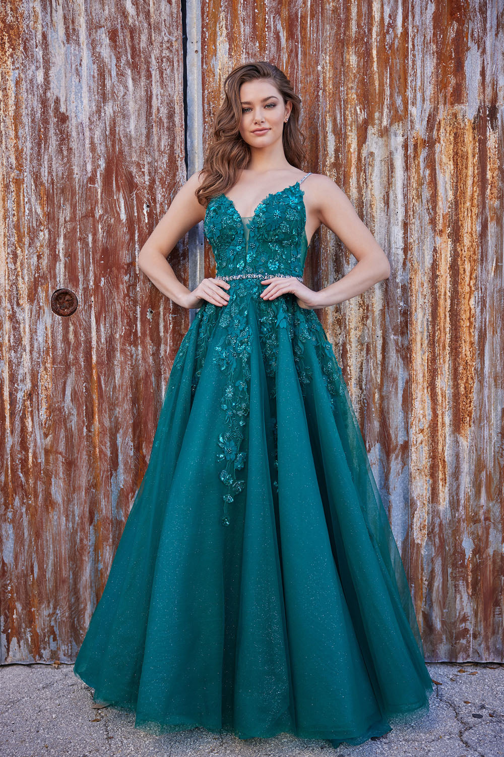 Ellie Wilde EW35113 prom dress images. Ellie Wilde EW35113 is available in these colors: Emerald, Magenta, Ivory Petal.