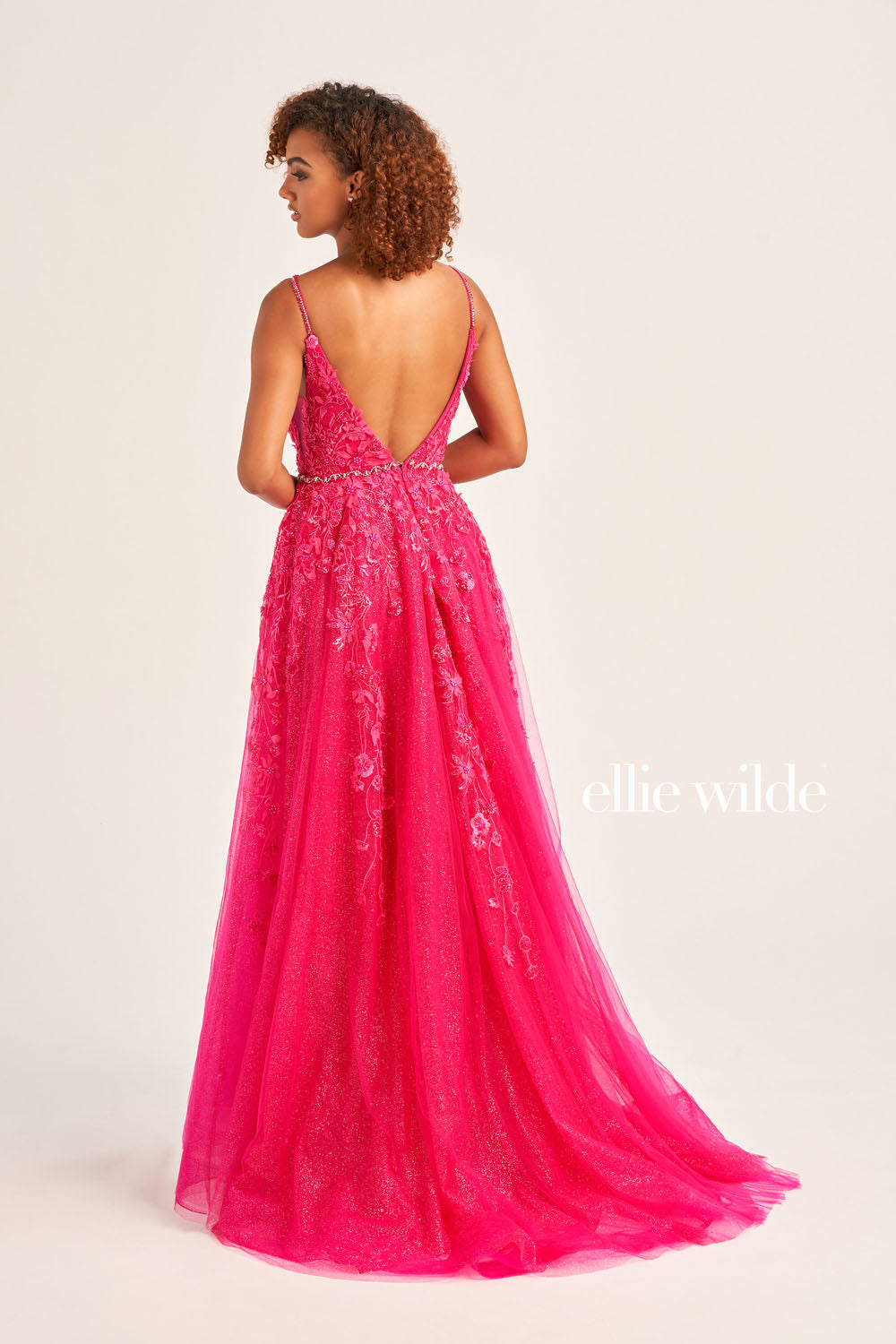 Ellie Wilde EW35113 prom dress images. Ellie Wilde EW35113 is available in these colors: Emerald, Magenta, Ivory Petal.