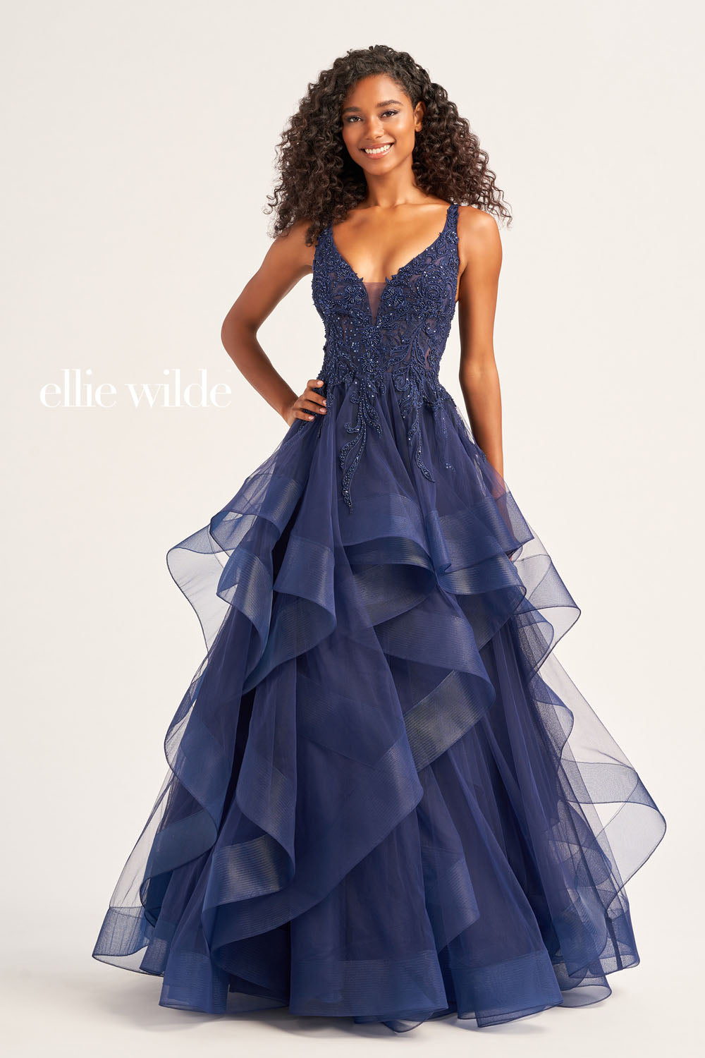 Ellie Wilde EW35119 prom dress images. Ellie Wilde EW35119 is available in these colors: Royal Blue, Petal, Emerald, Navy Blue.