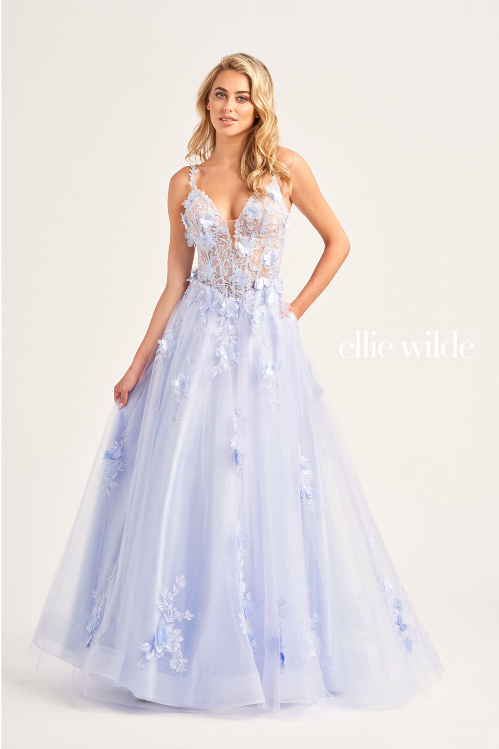 Ellie Wilde EW35122 prom dress images. Ellie Wilde EW35122 is available in these colors: Periwinkle, Flamingo Pink .