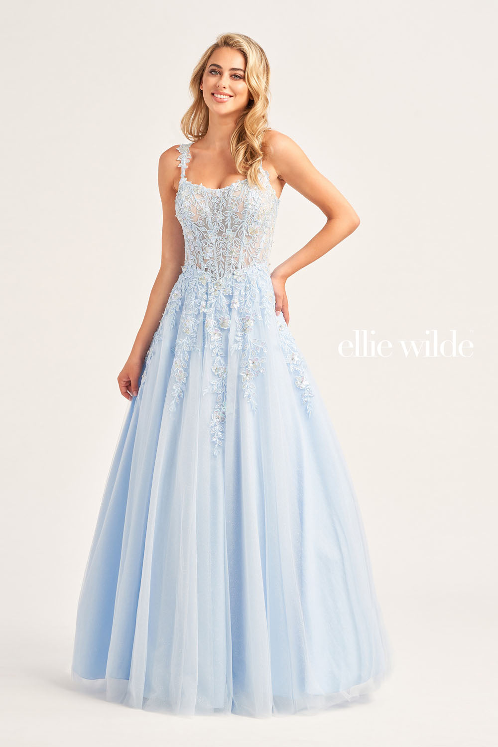 Ellie Wilde EW35123 prom dress images. Ellie Wilde EW35123 is available in these colors: Emerald, Hot Pink, Light Blue .