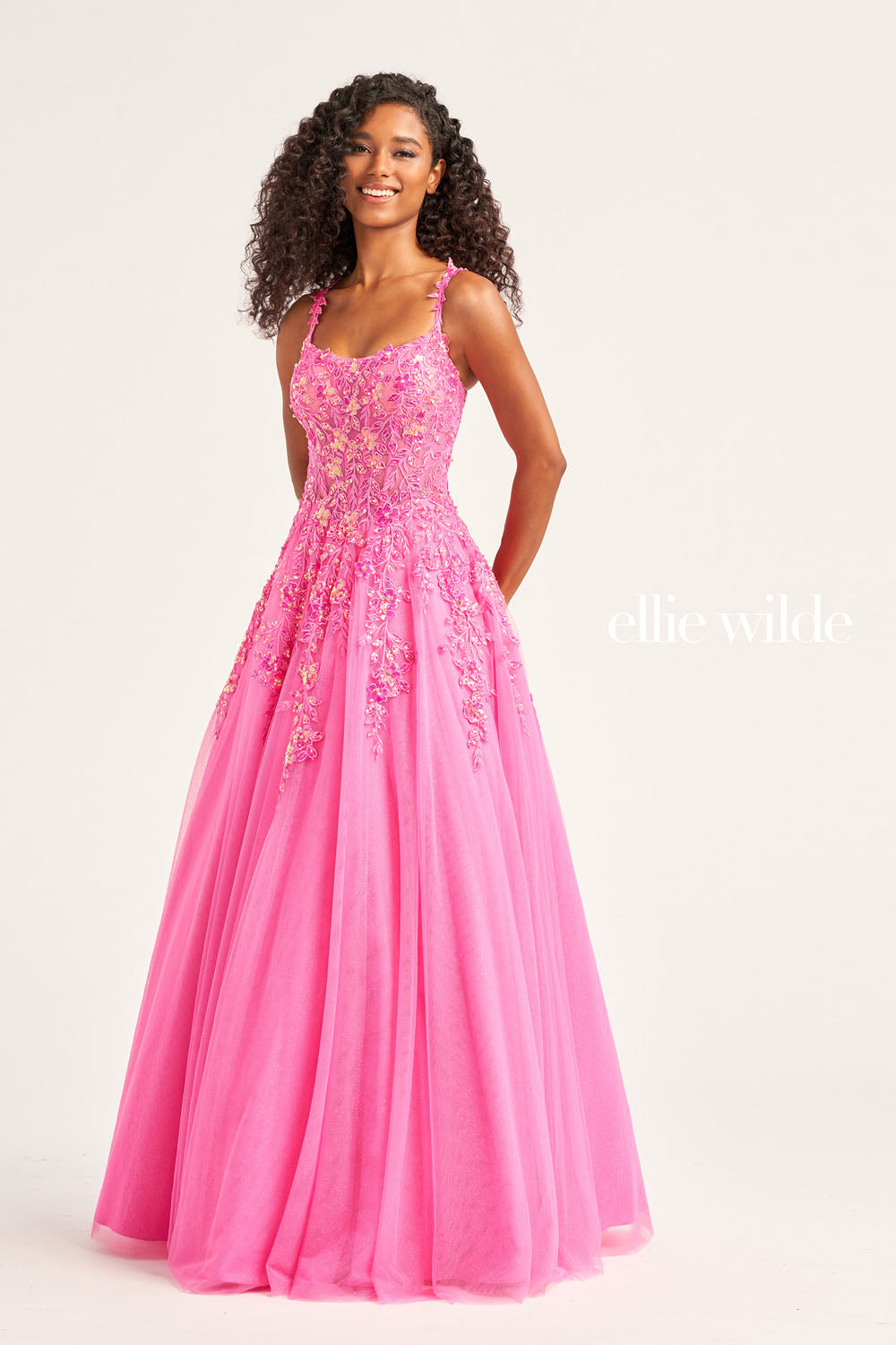 Ellie Wilde EW35123 prom dress images. Ellie Wilde EW35123 is available in these colors: Emerald, Hot Pink, Light Blue .