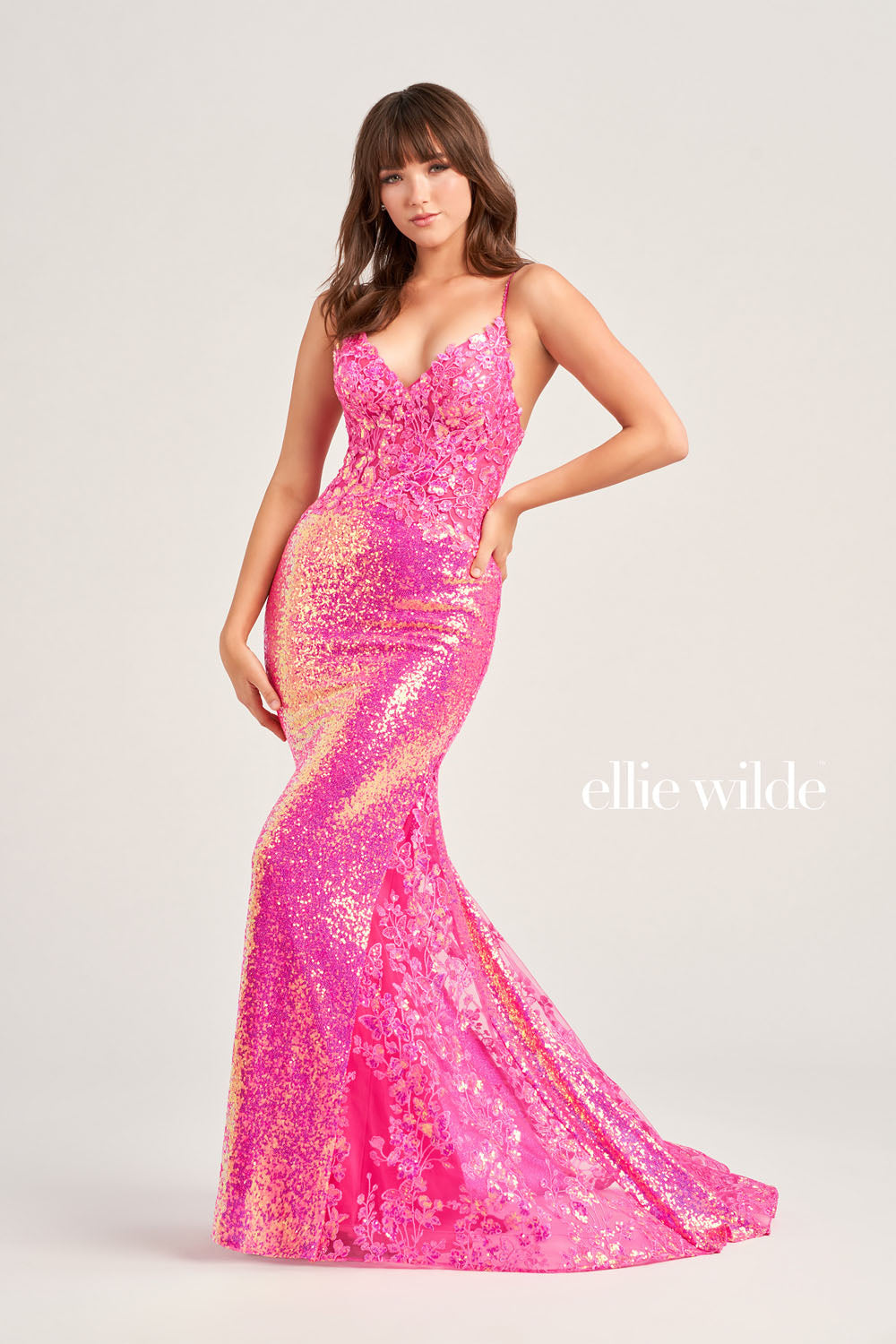 Ellie Wilde EW35202 prom dress images. Ellie Wilde EW35202 is available in these colors: Hot Pink, Light Blue, Navy Blue.