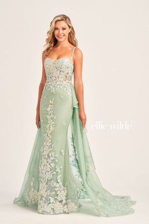 Ellie Wilde EW35207 prom dress images.  Ellie Wilde EW35207 is available in these colors: Sage, Ocean Blue.