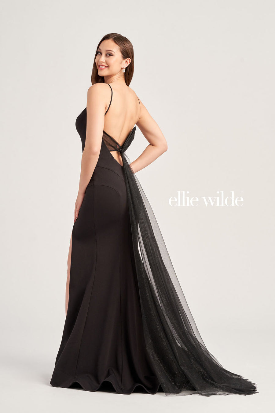 Ellie Wilde EW35213 prom dress images.  Ellie Wilde EW35213 is available in these colors: Black, White, Navy Blue.