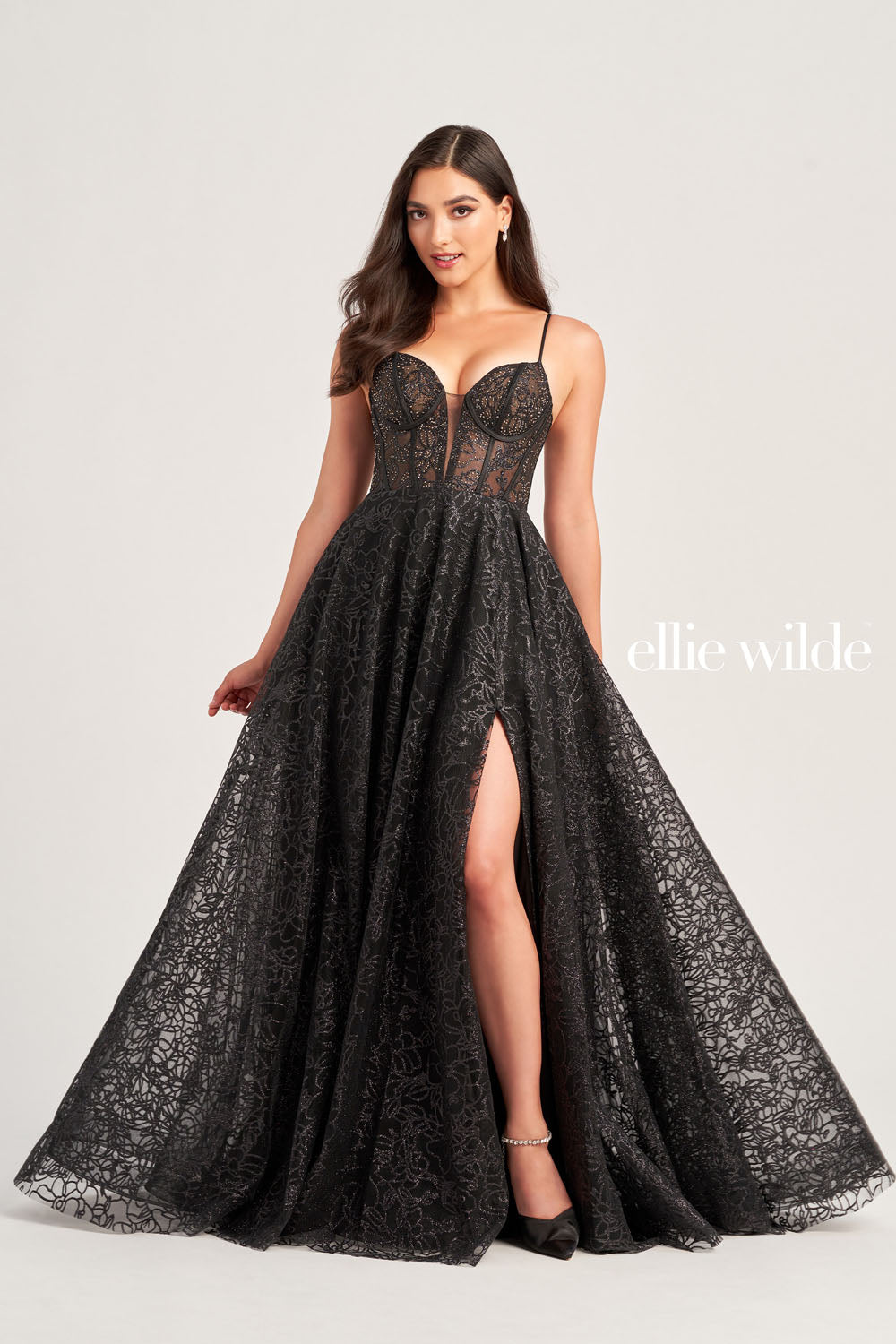 Ellie Wilde EW35216 prom dress images. Ellie Wilde EW35216 is available in these colors: Black, Sage, Hot Pink.