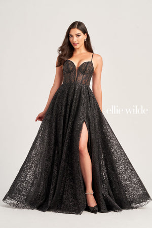 Ellie Wilde EW35216 prom dress images.  Ellie Wilde EW35216 is available in these colors: Black, Sage, Hot Pink.
