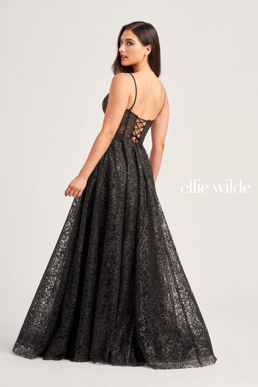 Ellie Wilde EW35216 prom dress images.  Ellie Wilde EW35216 is available in these colors: Black, Sage, Hot Pink.