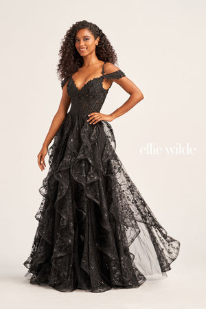 Ellie Wilde EW35218 prom dress images.  Ellie Wilde EW35218 is available in these colors: Pink, Black, White, Navy Blue, Emerald.