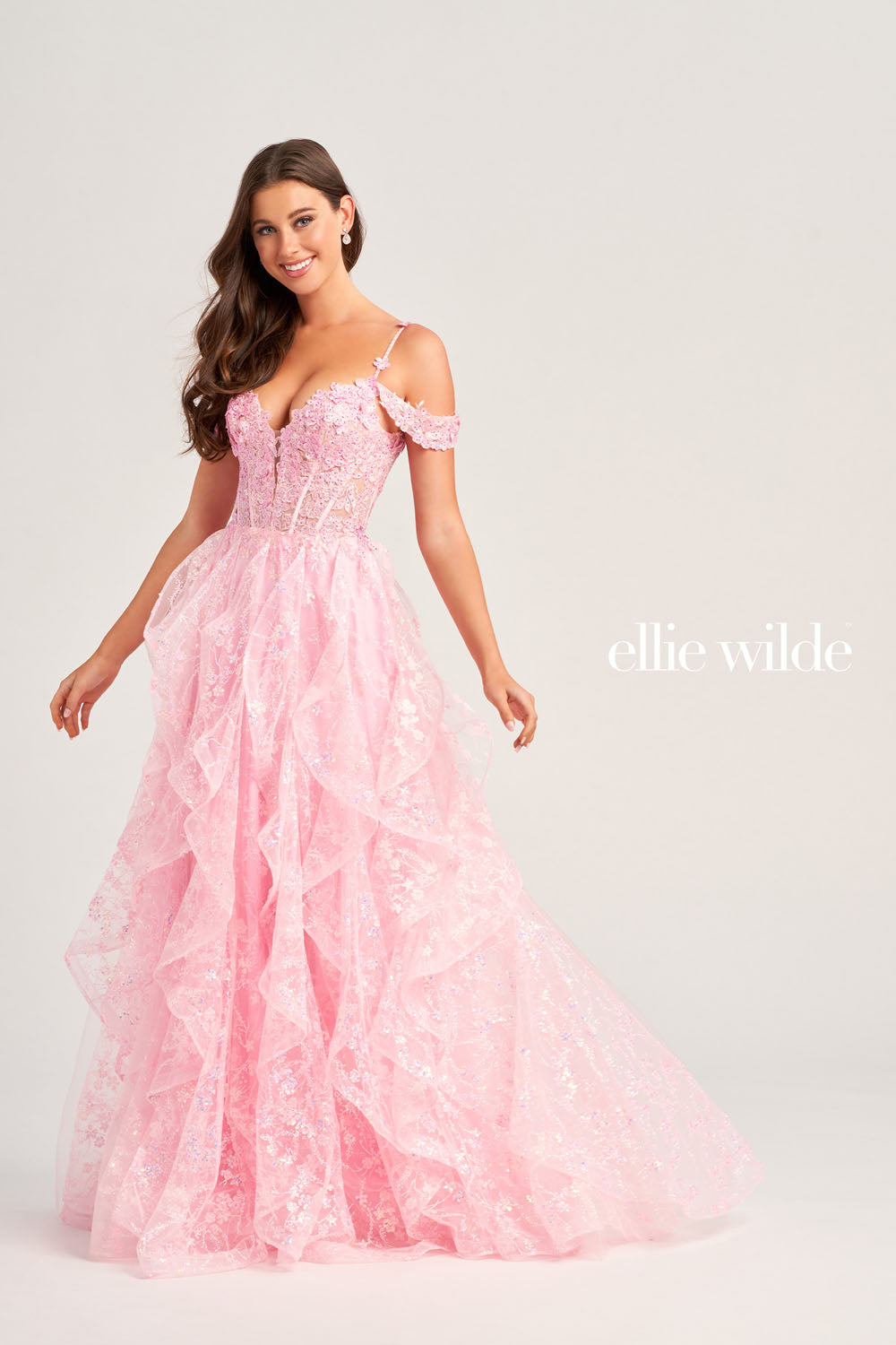 Ellie Wilde EW35218 prom dress images. Ellie Wilde EW35218 is available in these colors: Pink, Black, White, Navy Blue, Emerald.