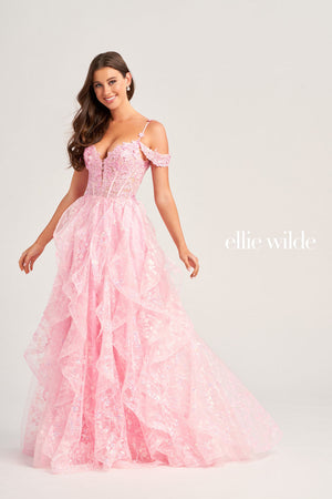 Ellie Wilde EW35218 prom dress images.  Ellie Wilde EW35218 is available in these colors: Pink, Black, White, Navy Blue, Emerald.