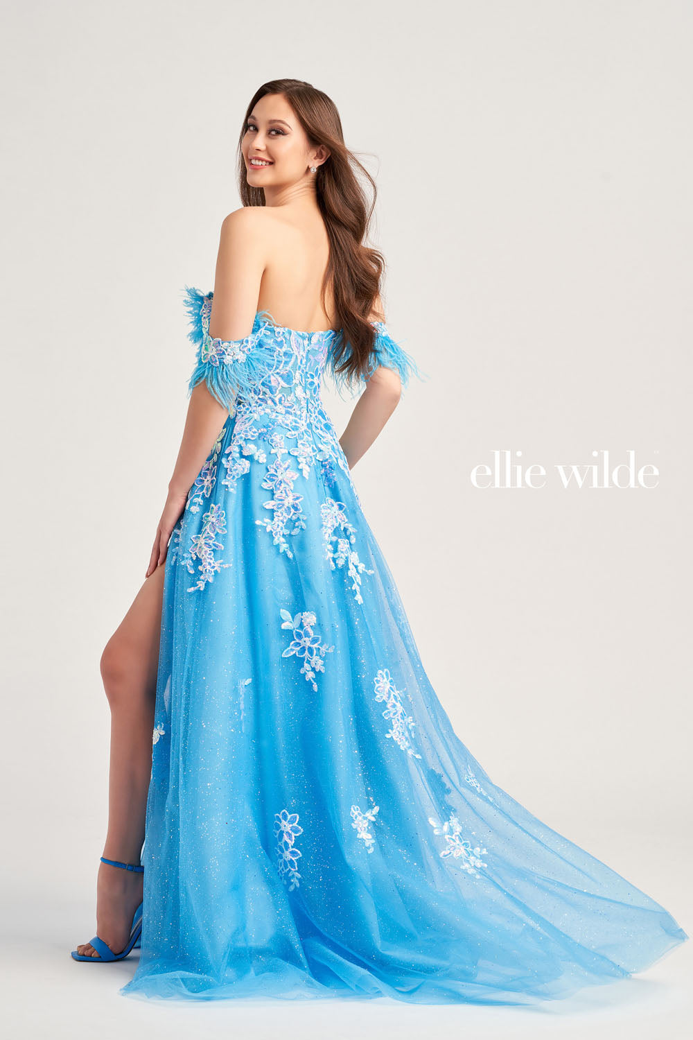 Ellie Wilde EW35220 prom dress images. Ellie Wilde EW35220 is available in these colors: Cerulean Blue, Hot Pink, Emerald.