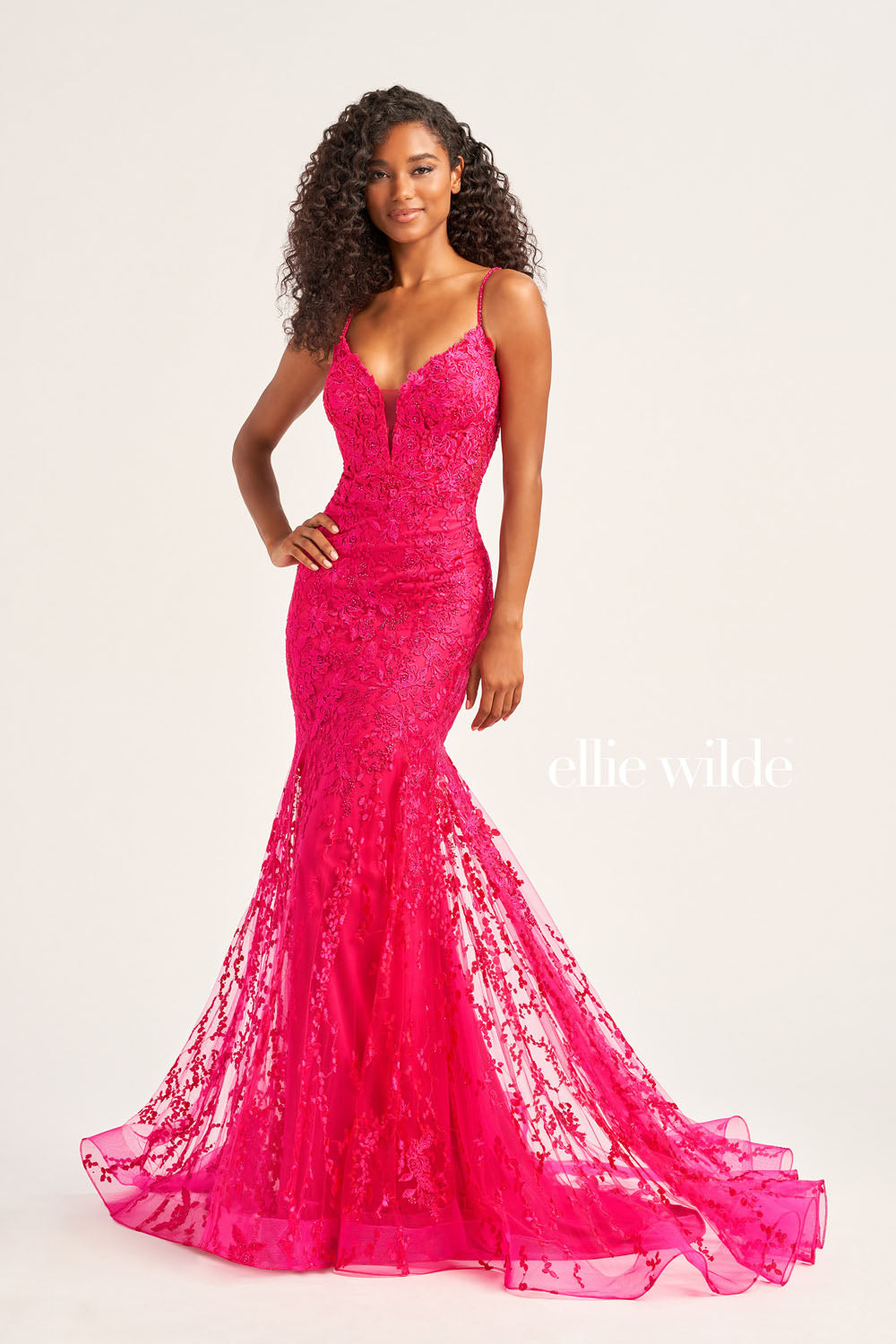 Ellie Wilde EW35220 prom dress images. Ellie Wilde EW35220 is available in these colors: Cerulean Blue, Hot Pink, Emerald.