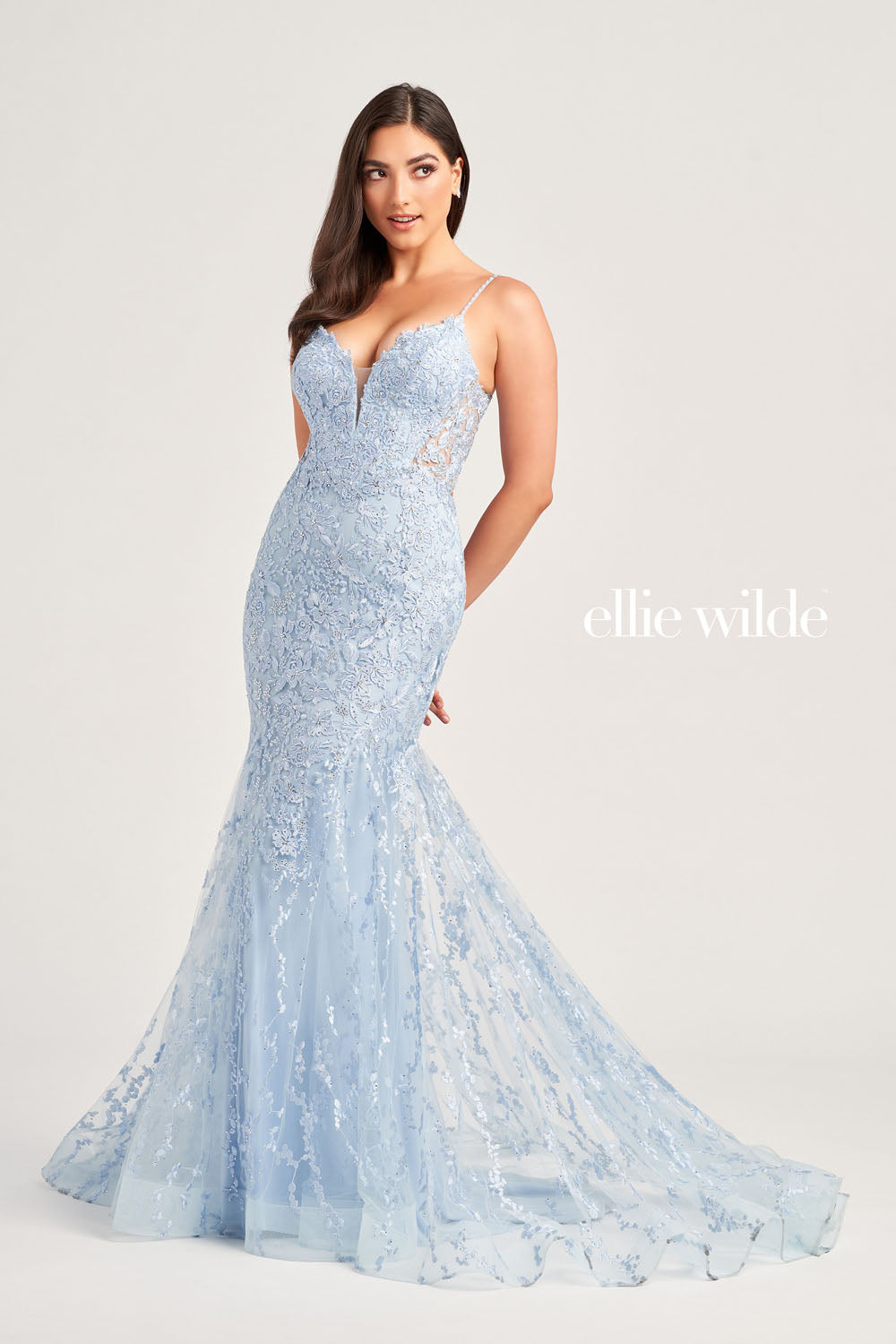Ellie Wilde EW35221 prom dress images. Ellie Wilde EW35221 is available in these colors: Light Blue, Strawberry, Magenta, Emerald, Sage.