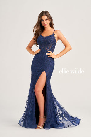Ellie Wilde EW35223 prom dress images.  Ellie Wilde EW35223 is available in these colors: Sage, Red, Navy Blue.