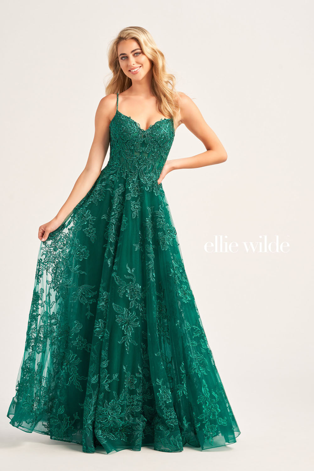 Ellie Wilde EW35226 prom dress images. Ellie Wilde EW35226 is available in these colors: Bluebell, Strawberry, Sage, Emerald.