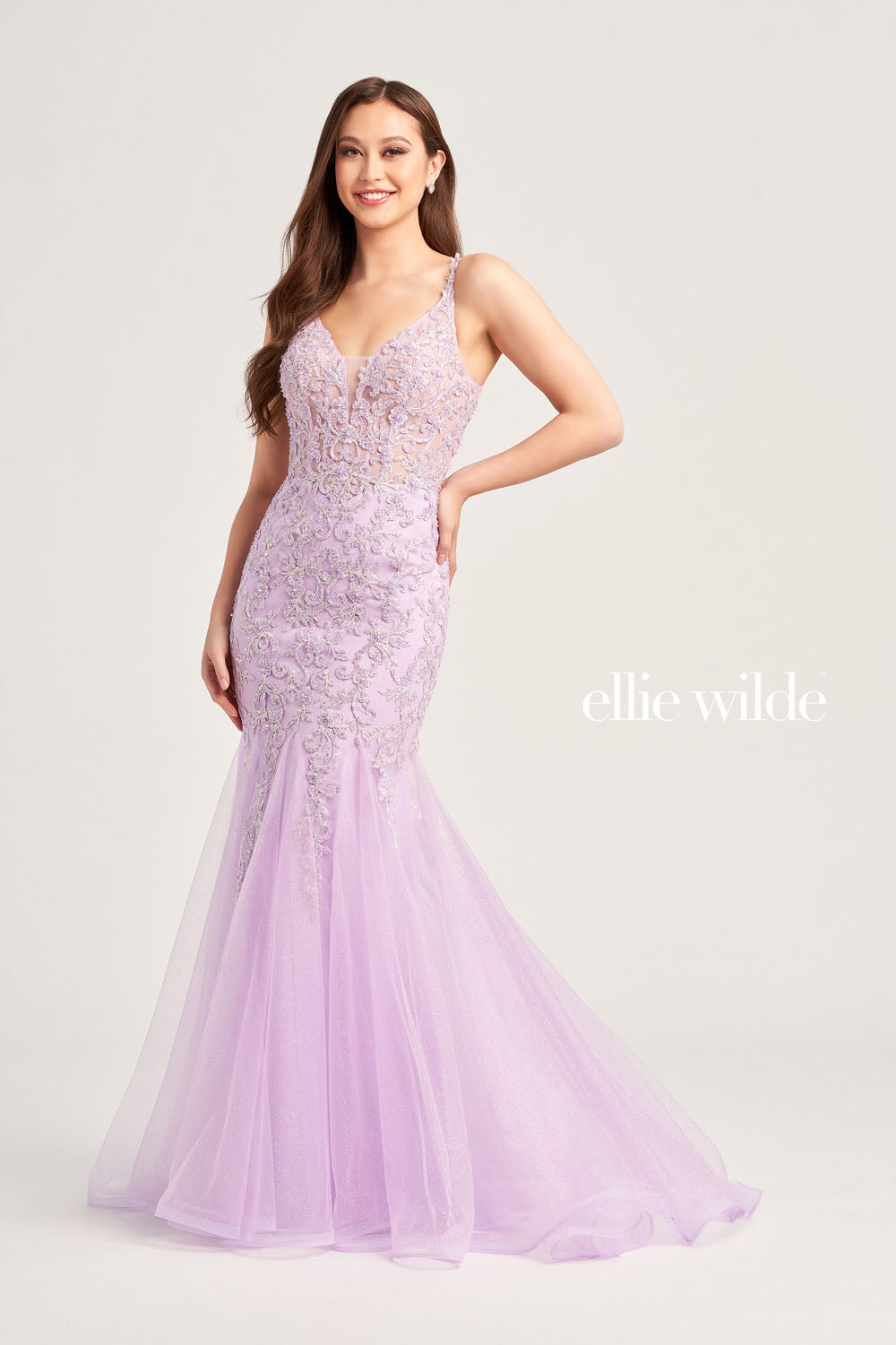 Ellie Wilde EW35227 prom dress images. Ellie Wilde EW35227 is available in these colors: Bluebell, Black, Lilac, Dusty Rose.