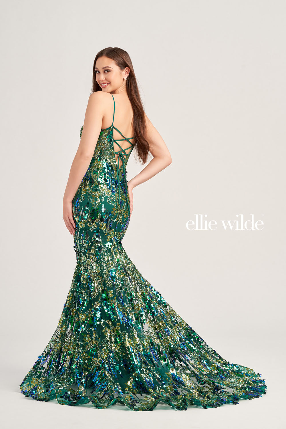 Ellie Wilde EW35228 prom dress images. Ellie Wilde EW35228 is available in these colors: Bluebell, Emerald Gold.