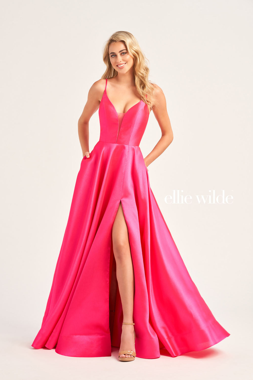 Ellie Wilde EW35232 prom dress images. Ellie Wilde EW35232 is available in these colors: Emerald, Navy Blue, Teal, Royal Blue, Magenta.