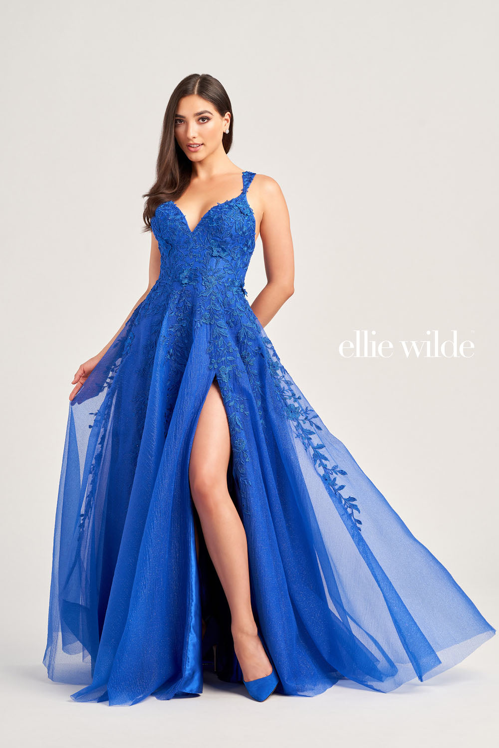 Ellie Wilde EW35233 prom dress images. Ellie Wilde EW35233 is available in these colors: Red, Royal Blue, Light Blue, Light Yellow.