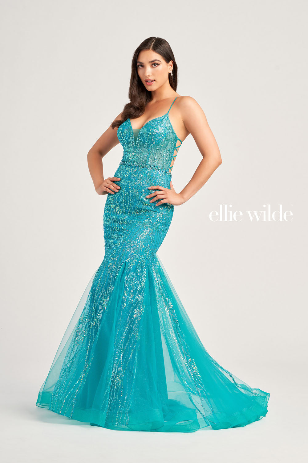 Ellie Wilde EW35236 prom dress images. Ellie Wilde EW35236 is available in these colors: Sea Glass, Steel Blue .