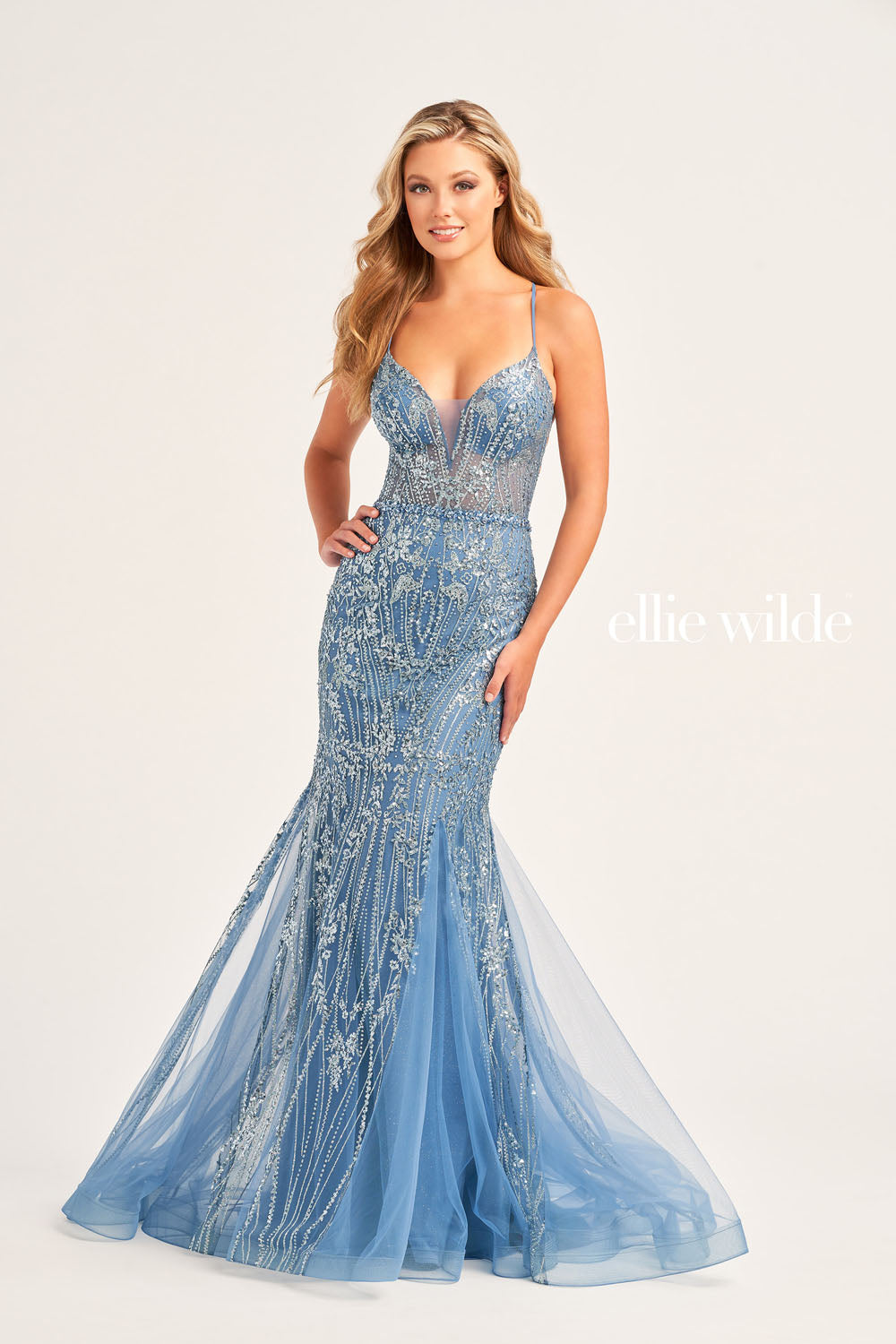 Ellie Wilde EW35236 prom dress images. Ellie Wilde EW35236 is available in these colors: Sea Glass, Steel Blue .