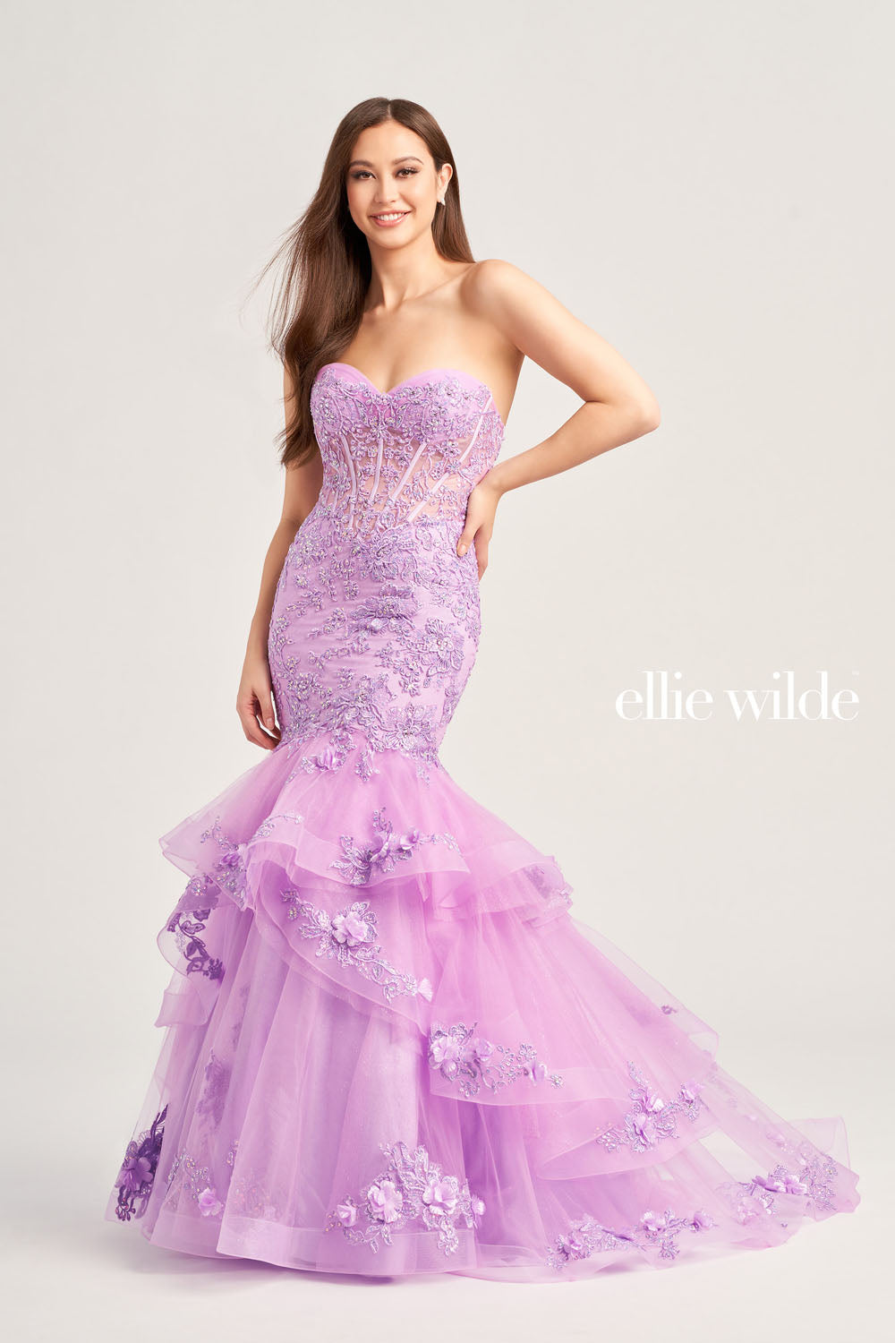 Ellie Wilde EW35239 prom dress images. Ellie Wilde EW35239 is available in these colors: Ocean Blue, Lilac, Red.