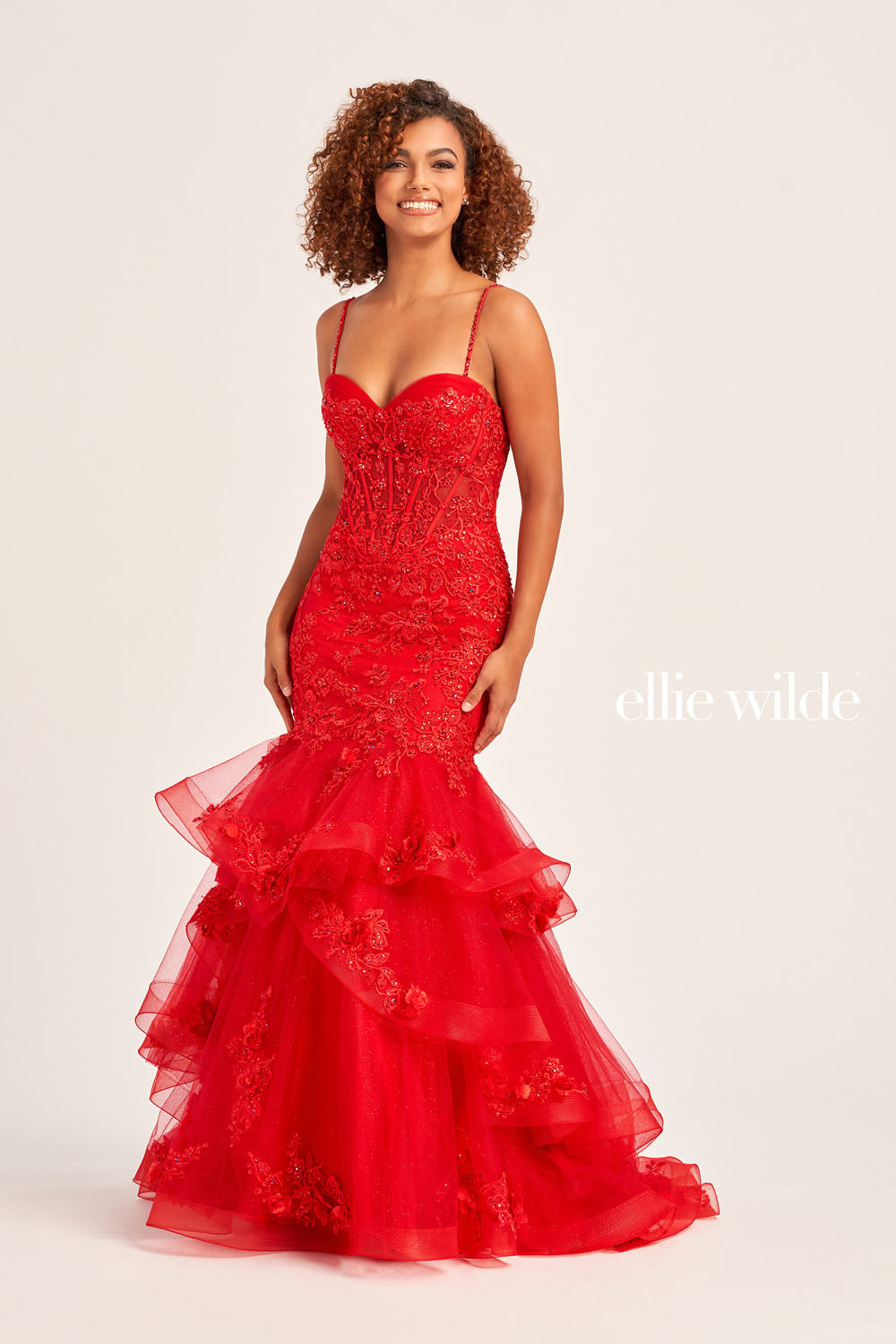 Ellie Wilde EW35239 prom dress images. Ellie Wilde EW35239 is available in these colors: Ocean Blue, Lilac, Red.