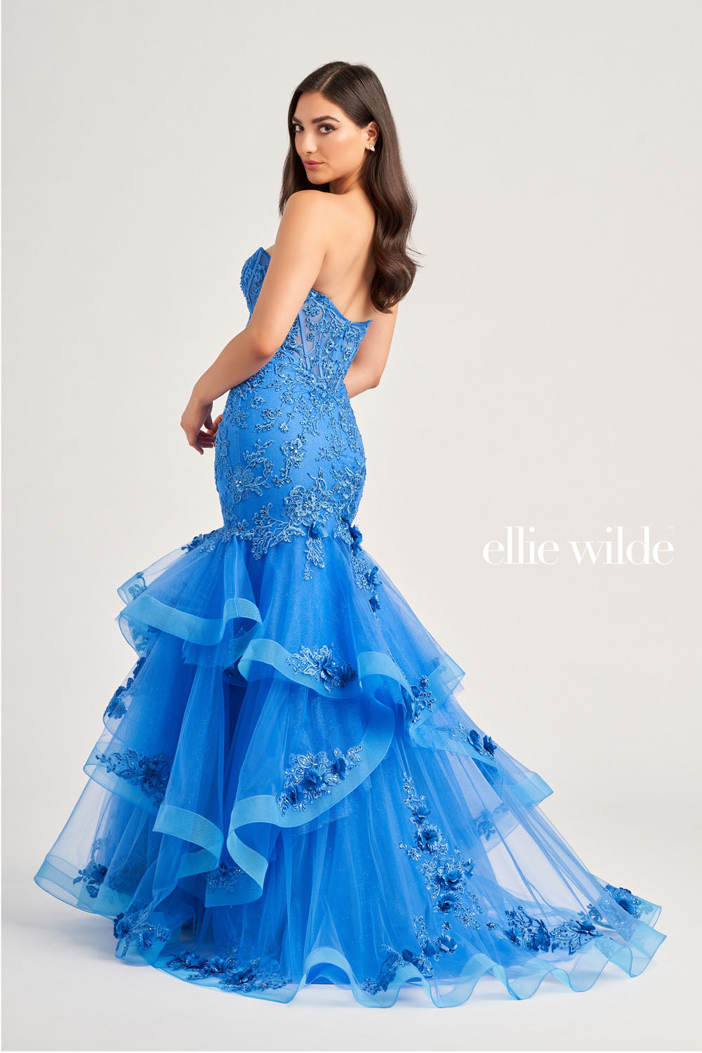 Ellie Wilde EW35239 prom dress images. Ellie Wilde EW35239 is available in these colors: Ocean Blue, Lilac, Red.