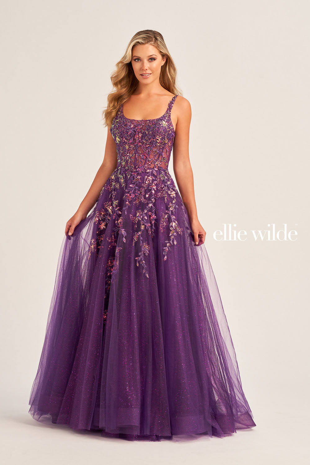 Ellie Wilde EW35242 prom dress images. Ellie Wilde EW35242 is available in these colors: Dark Purple.