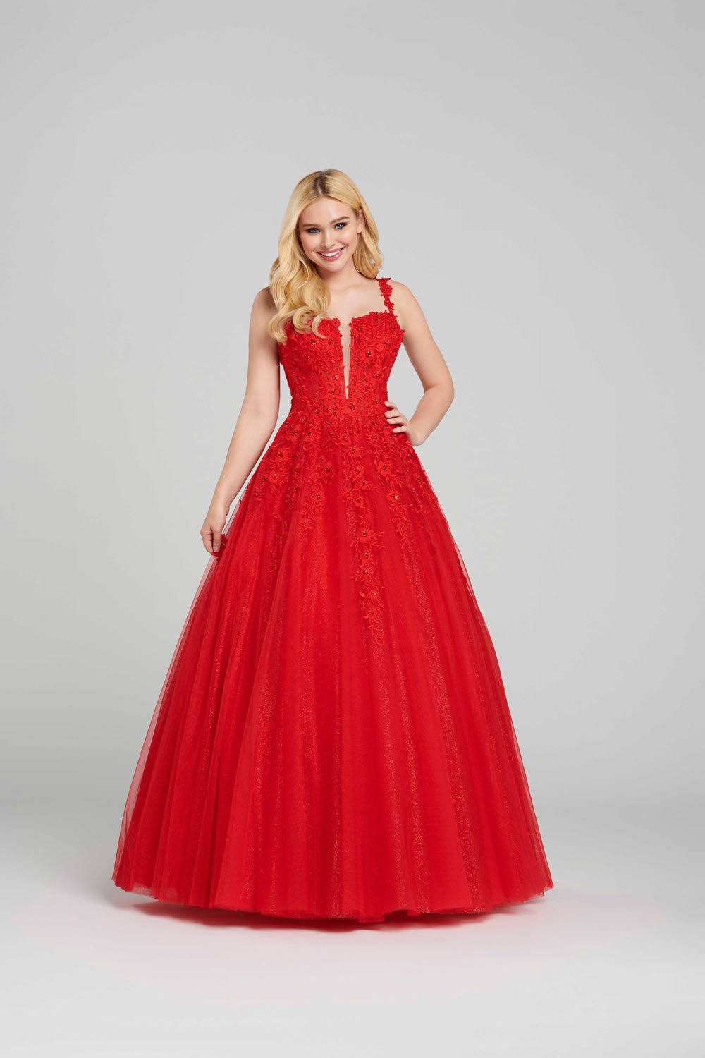 Ellie Wilde EW120014 prom dress images. Ellie Wilde EW120014 is available in these colors: Red, White, Periwinkle, Lavender.