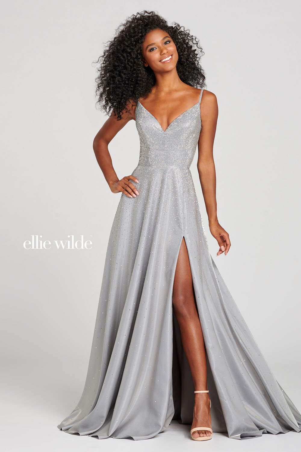 Ellie Wilde EW121001 prom dress images. Ellie Wilde EW121001 is available in these colors: Silver, Black, Ruby, Pink Lemonade, Sapphire.