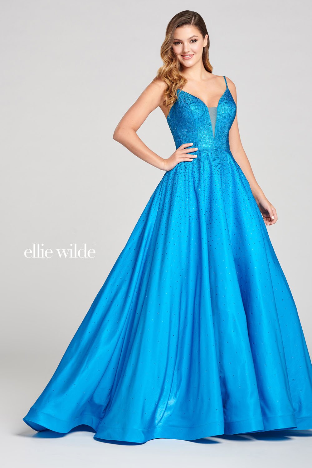 Ellie Wilde EW121005 prom dress images. Ellie Wilde EW121005 is available in these colors: Turquoise, Amethyst, Lapis, Sapphire, Ruby.