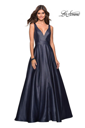 Gigi by La Femme 27202 prom dress images.  Gigi by La Femme 27202 is available in these colors: Burgundy, Navy, Platinum.