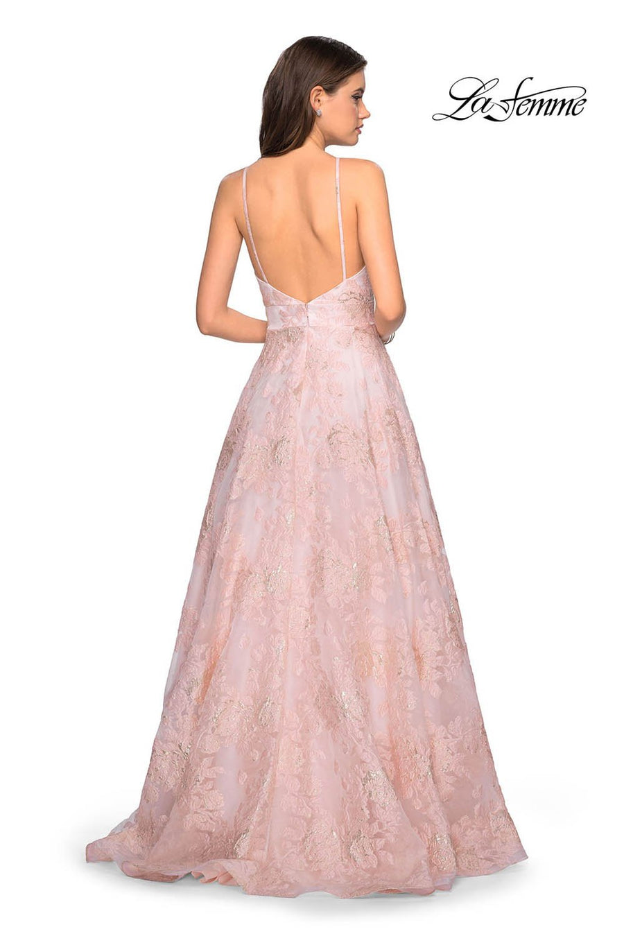 Gigi by La Femme 27549 prom dress images.  Gigi by La Femme 27549 is available in these colors: Pink Mulighti, Silver.