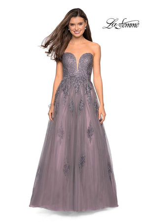 Gigi by La Femme 27767 prom dress images.  Gigi by La Femme 27767 is available in these colors: Grey Pink.