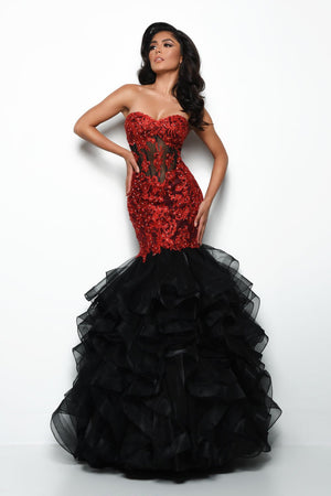 Jasz Couture 7025 prom dress images.  Jasz Couture 7025 is available in these colors: Black Red, Wine, Yellow.
