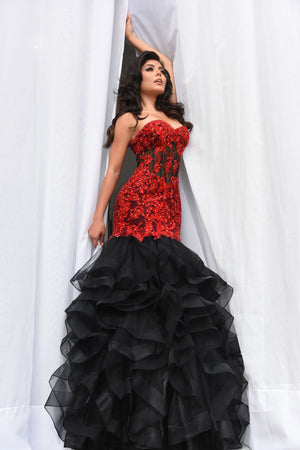 Jasz Couture 7025 prom dress images.  Jasz Couture 7025 is available in these colors: Black Red, Wine, Yellow.