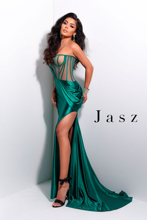 Jasz Couture 7200 prom dress images.  Jasz Couture 7200 is available in these colors: Emerald,  White,  Red.