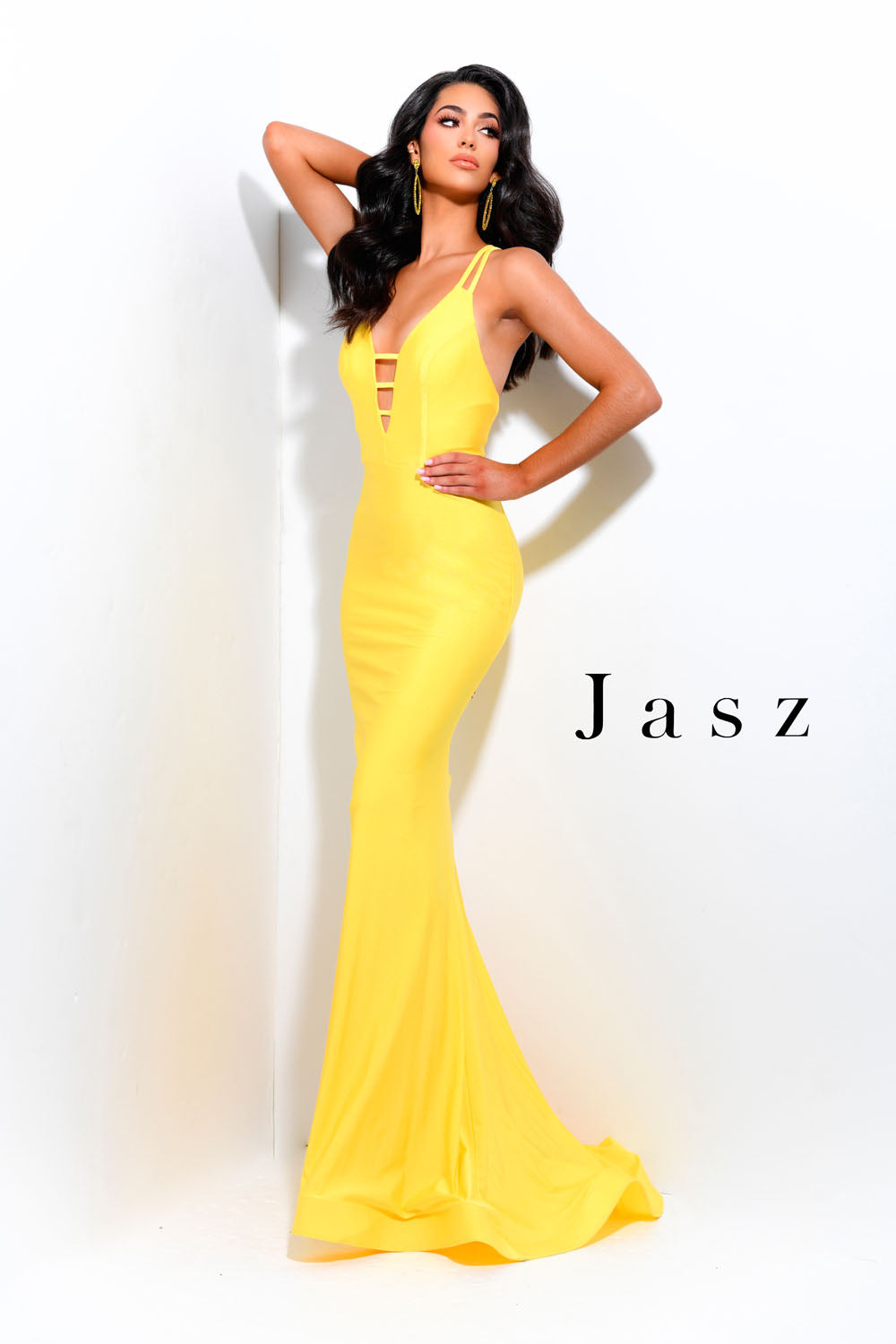 Jasz Couture 7345 prom dress images. Jasz Couture 7345 is available in these colors: Cobalt, Fuchsia, Yellow.