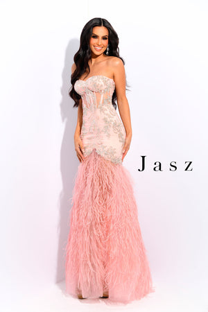 Jasz Couture 7396 prom dress images.  Jasz Couture 7396 is available in these colors: Black Gold,  Nude White.