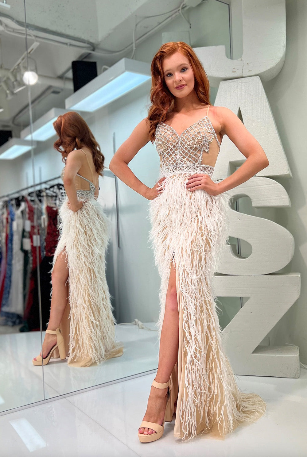 Jasz Couture 7402 prom dress images. Jasz Couture 7402 is available in these colors: Nude White .